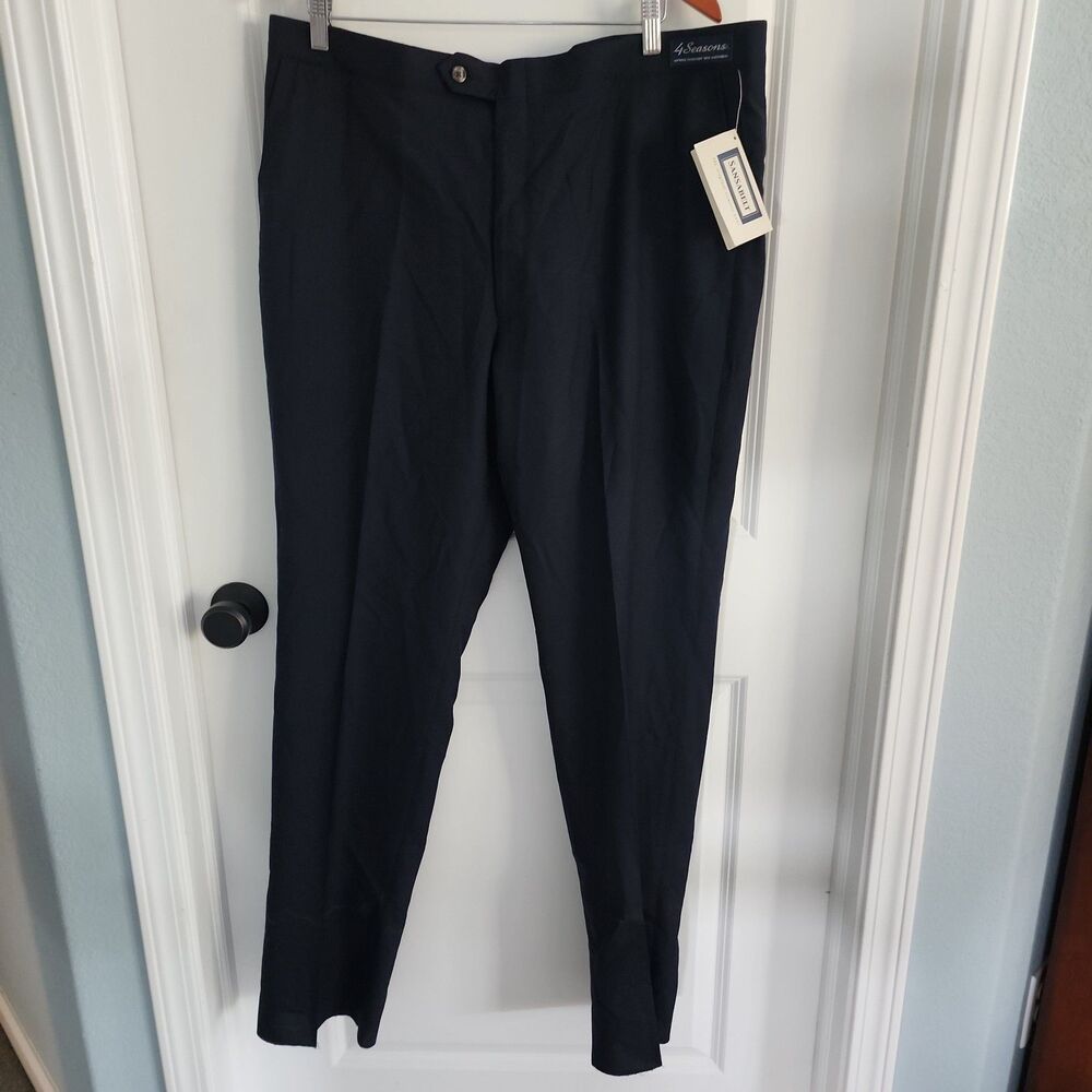 Sansabelt 4 Seasons Dress Pants Mens 40 Navy Wool WF Comfort Washable Trousers